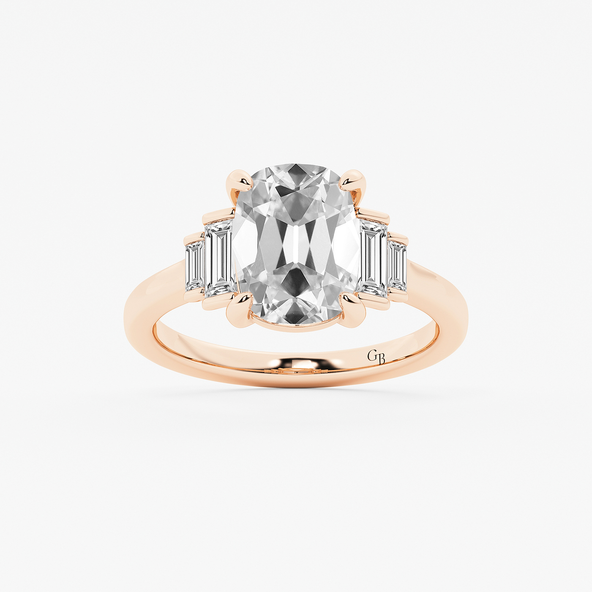 3 1/2 ctw Elongated Cushion Lab Grown Diamond Vintage Side Stone Engagement Ring