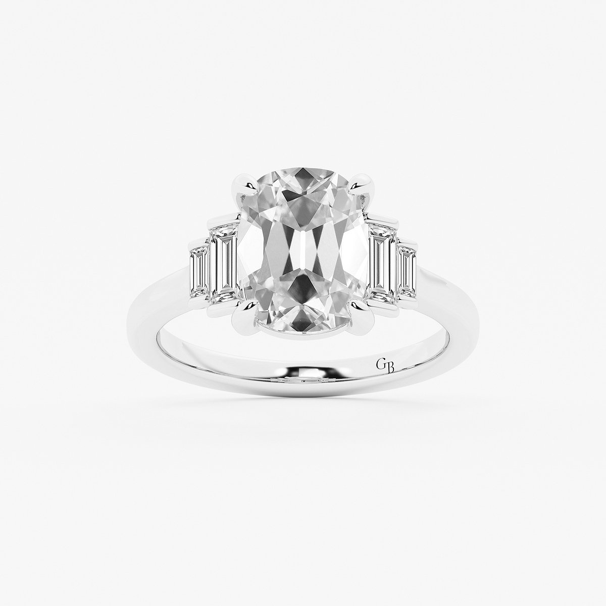3 1/2 ctw Elongated Cushion Lab Grown Diamond Vintage Side Stone Engagement Ring