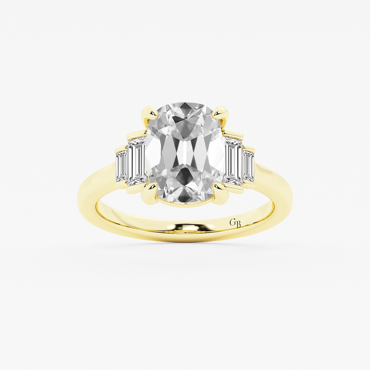 3 1/2 ctw Elongated Cushion Lab Grown Diamond Vintage Side Stone Engagement Ring