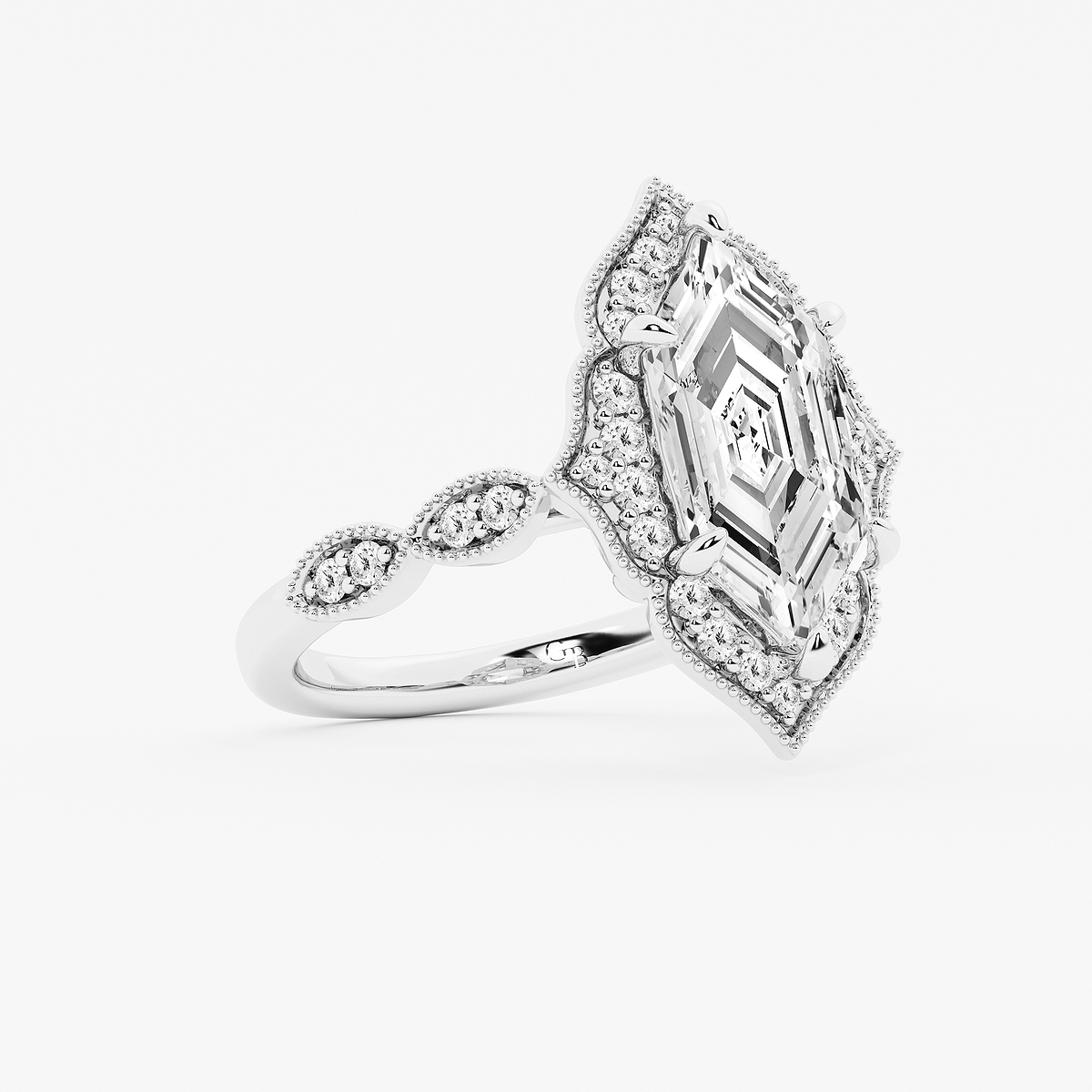 Additional Image 1 for  4 1/3 ctw Dutch Marquise Lab Grown Diamond Twisted Vintage Side Stone Engagement Ring