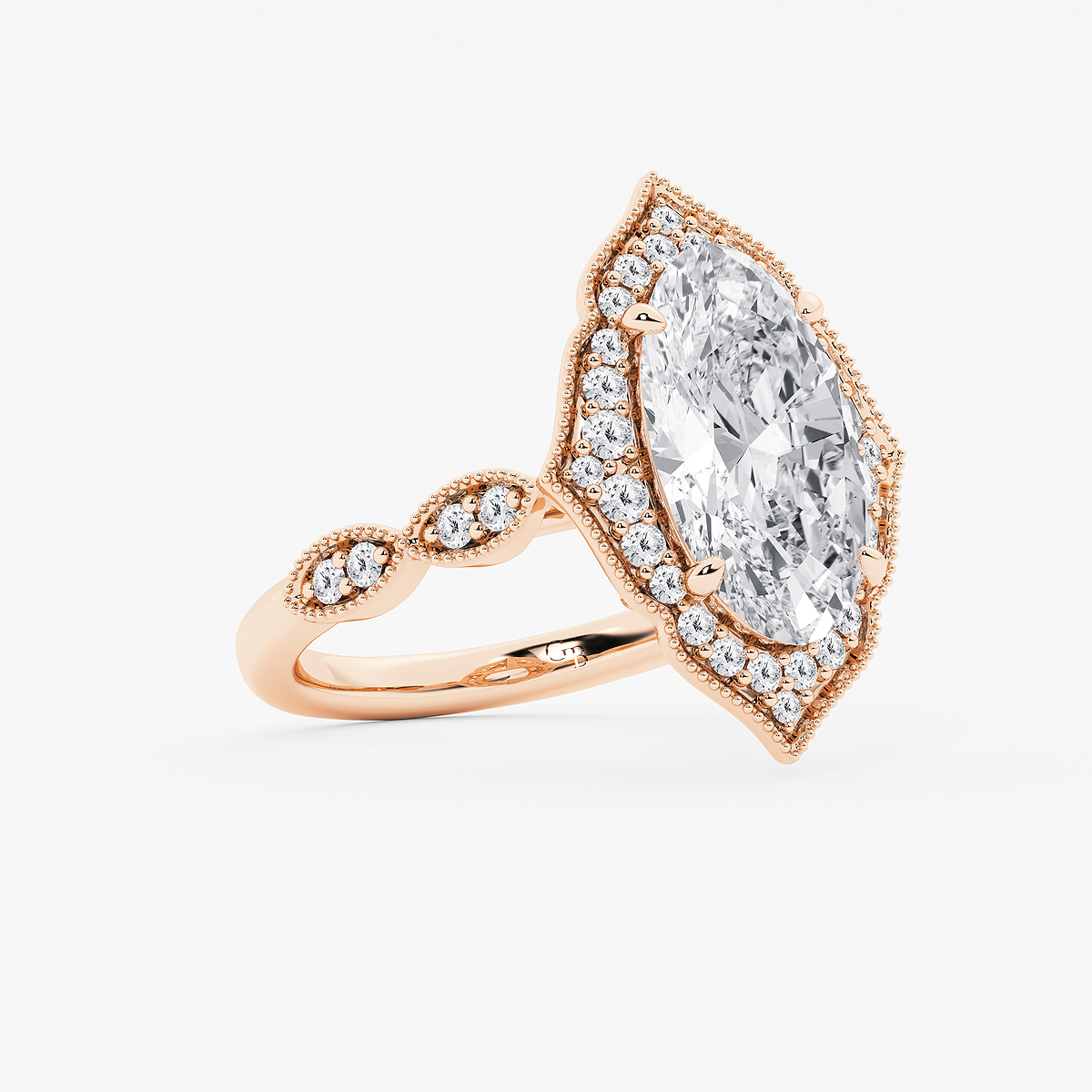 Additional Image 1 for  3 1/3 ctw Moval Lab Grown Diamond Twisted Vintage Side Stone Engagement Ring