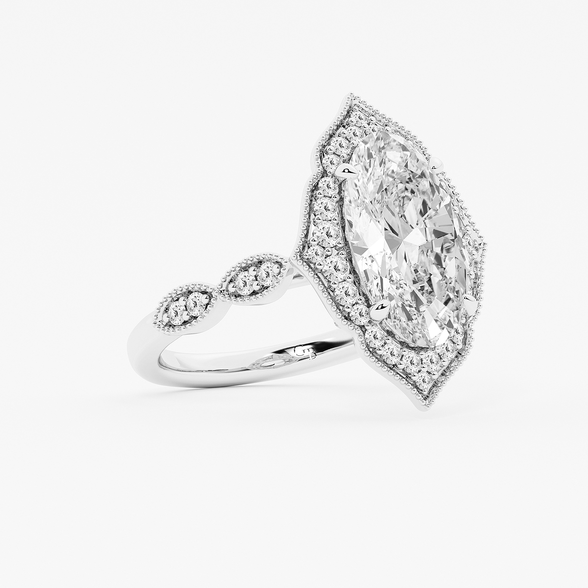 Additional Image 1 for  4 1/3 ctw Moval Lab Grown Diamond Twisted Vintage Side Stone Engagement Ring