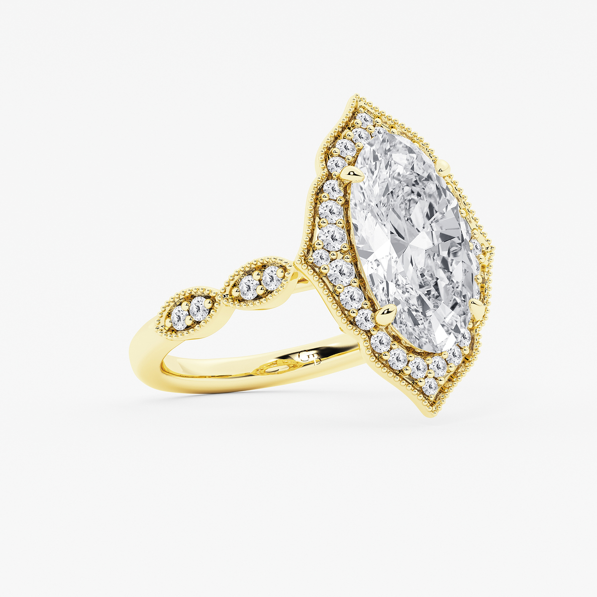 Additional Image 1 for  3 1/3 ctw Moval Lab Grown Diamond Twisted Vintage Side Stone Engagement Ring