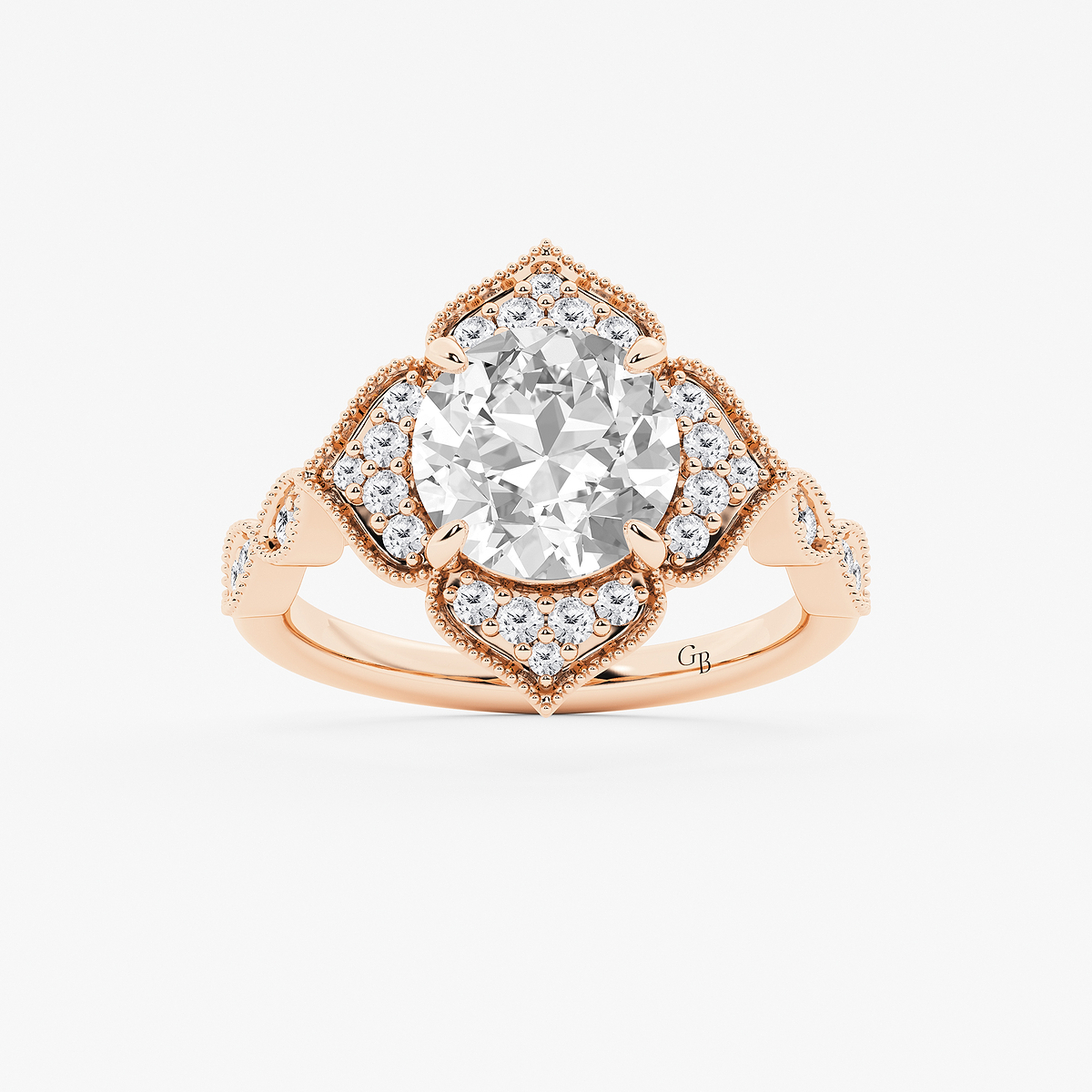 4 1/3 ctw Old European Cut Lab Grown Diamond Twisted Vintage Side Stone Engagement Ring