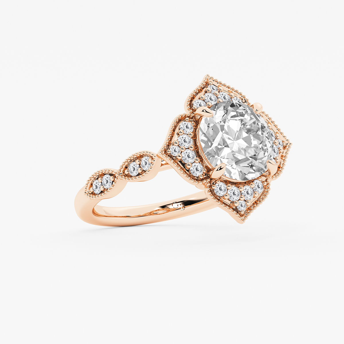 Additional Image 1 for  4 1/3 ctw Old European Cut Lab Grown Diamond Twisted Vintage Side Stone Engagement Ring