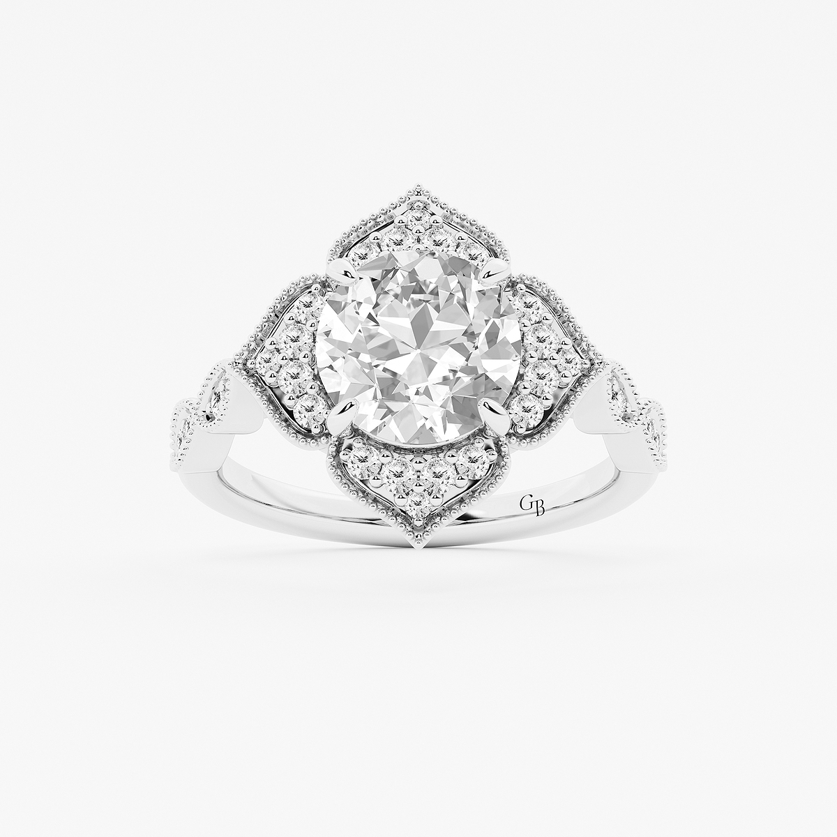 3 1/3 ctw Old European Cut Lab Grown Diamond Twisted Vintage Side Stone Engagement Ring