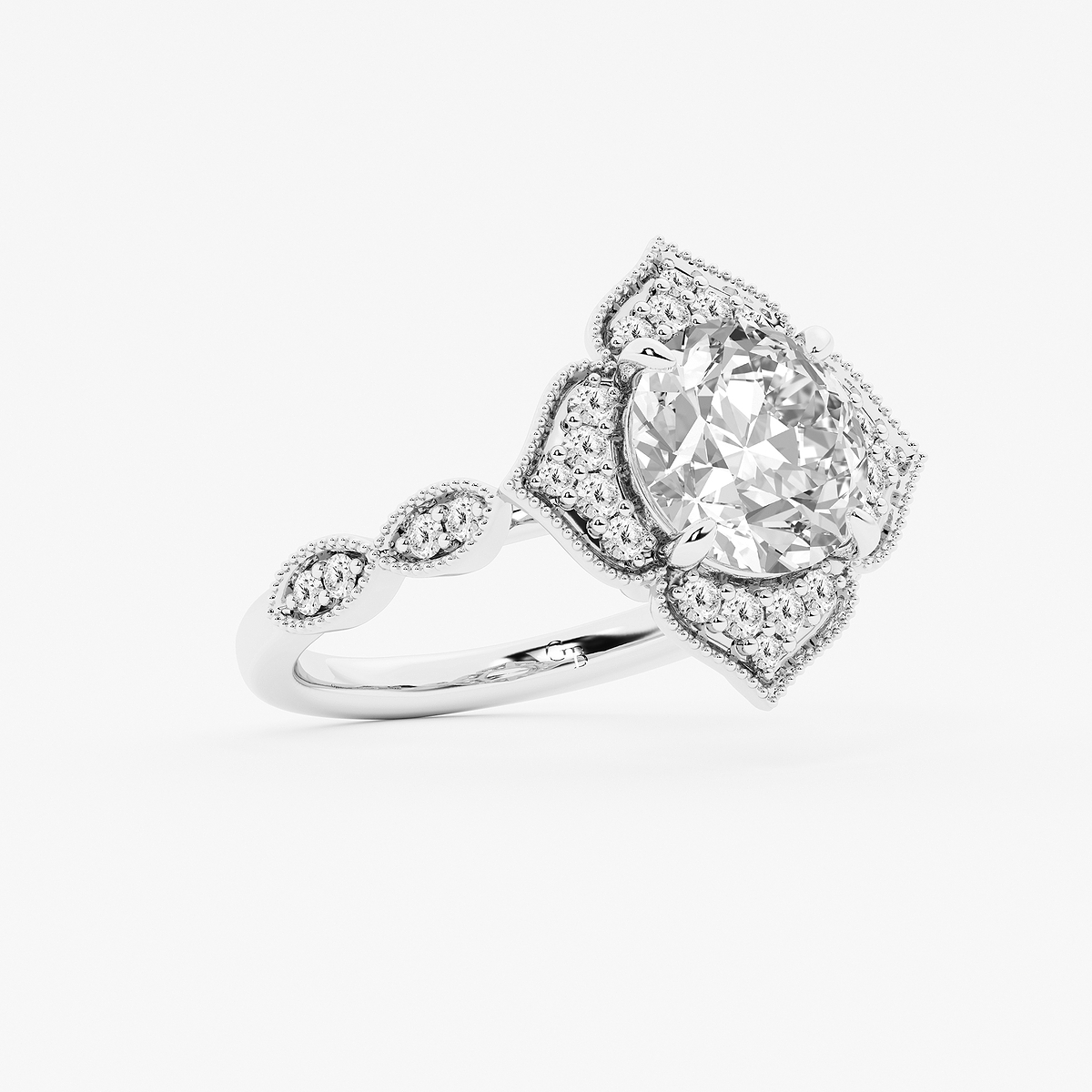 Additional Image 1 for  3 1/3 ctw Old European Cut Lab Grown Diamond Twisted Vintage Side Stone Engagement Ring