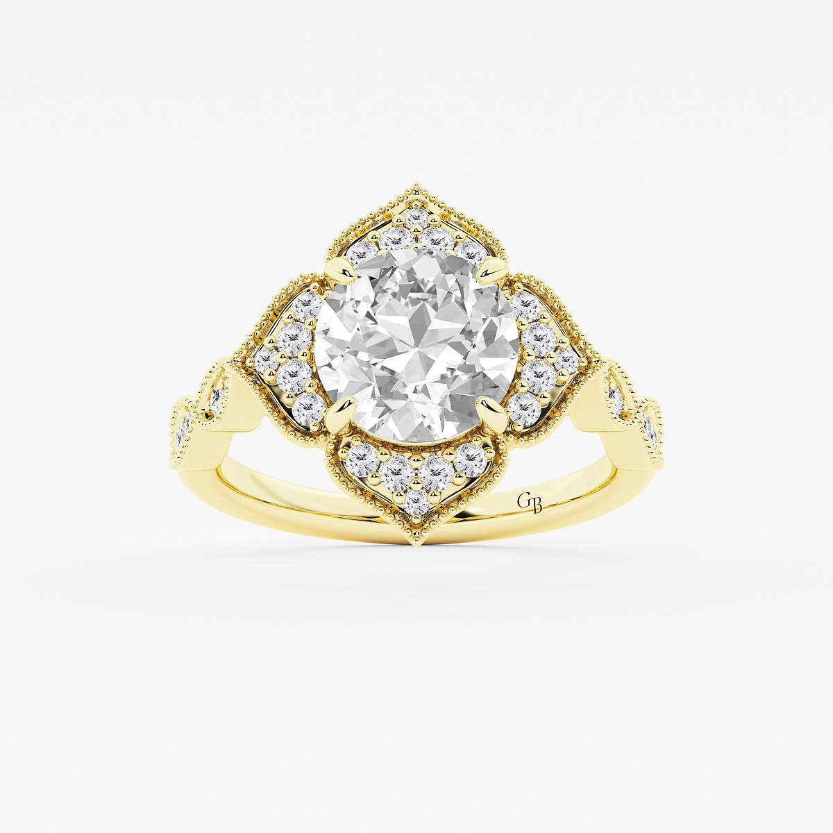 2 1/3 ctw Old European Cut Lab Grown Diamond Twisted Vintage Side Stone Engagement Ring