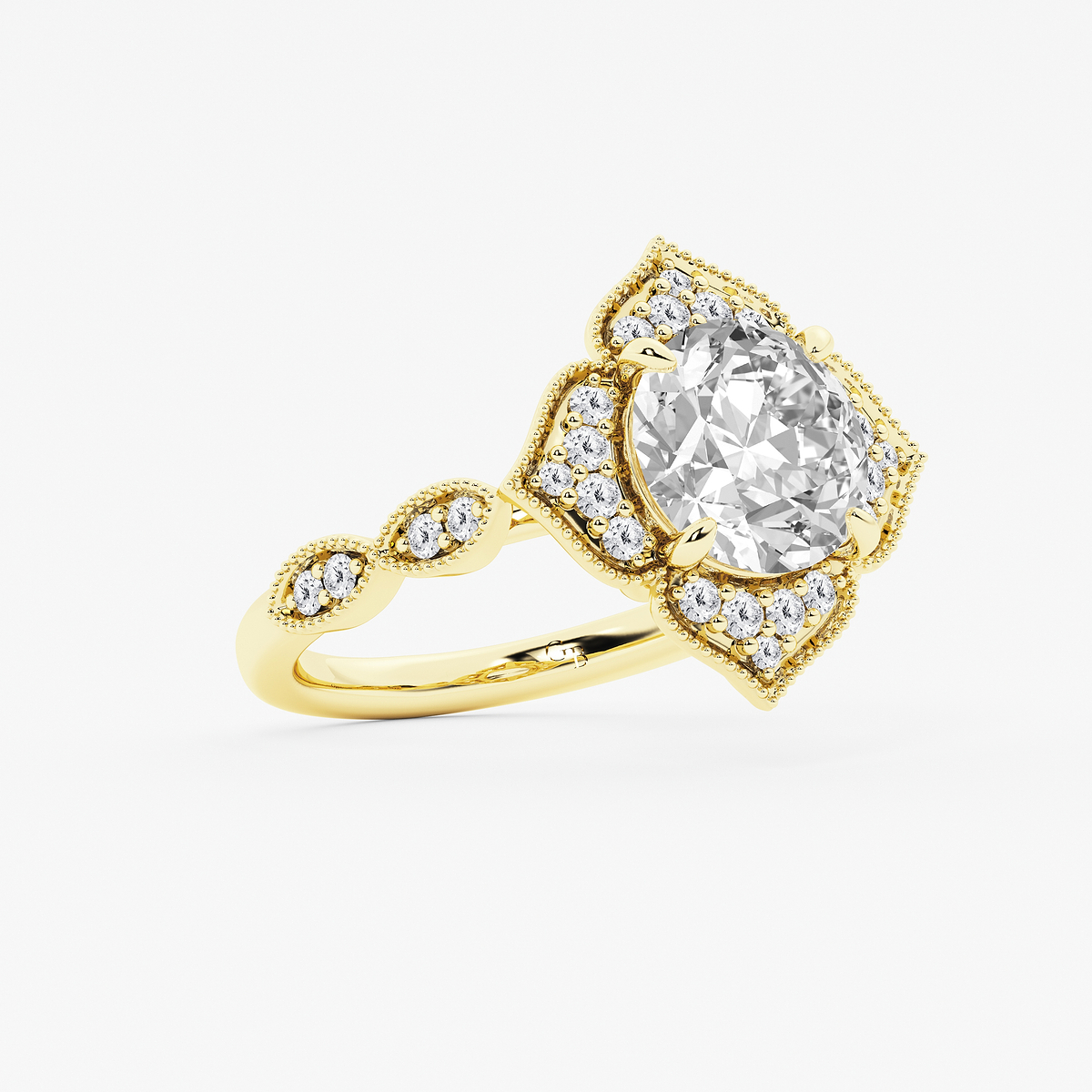 Additional Image 1 for  2 1/3 ctw Old European Cut Lab Grown Diamond Twisted Vintage Side Stone Engagement Ring