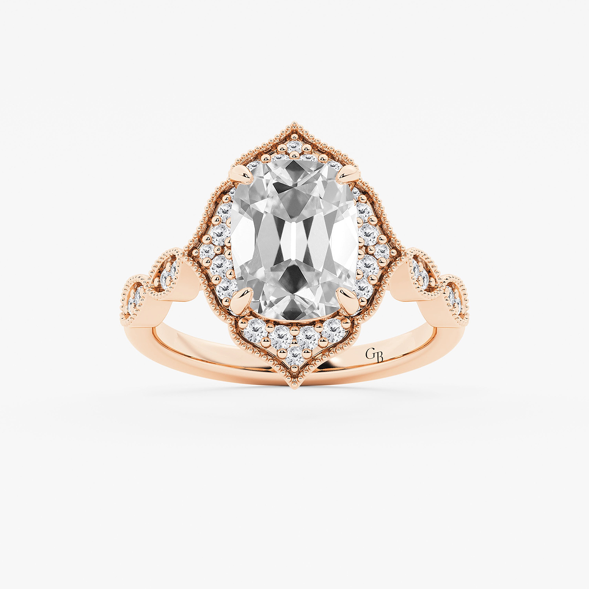 4 1/3 ctw Elongated Cushion Lab Grown Diamond Twisted Vintage Side Stone Engagement Ring
