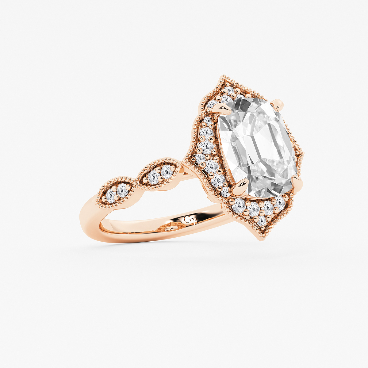 Additional Image 1 for  4 1/3 ctw Elongated Cushion Lab Grown Diamond Twisted Vintage Side Stone Engagement Ring