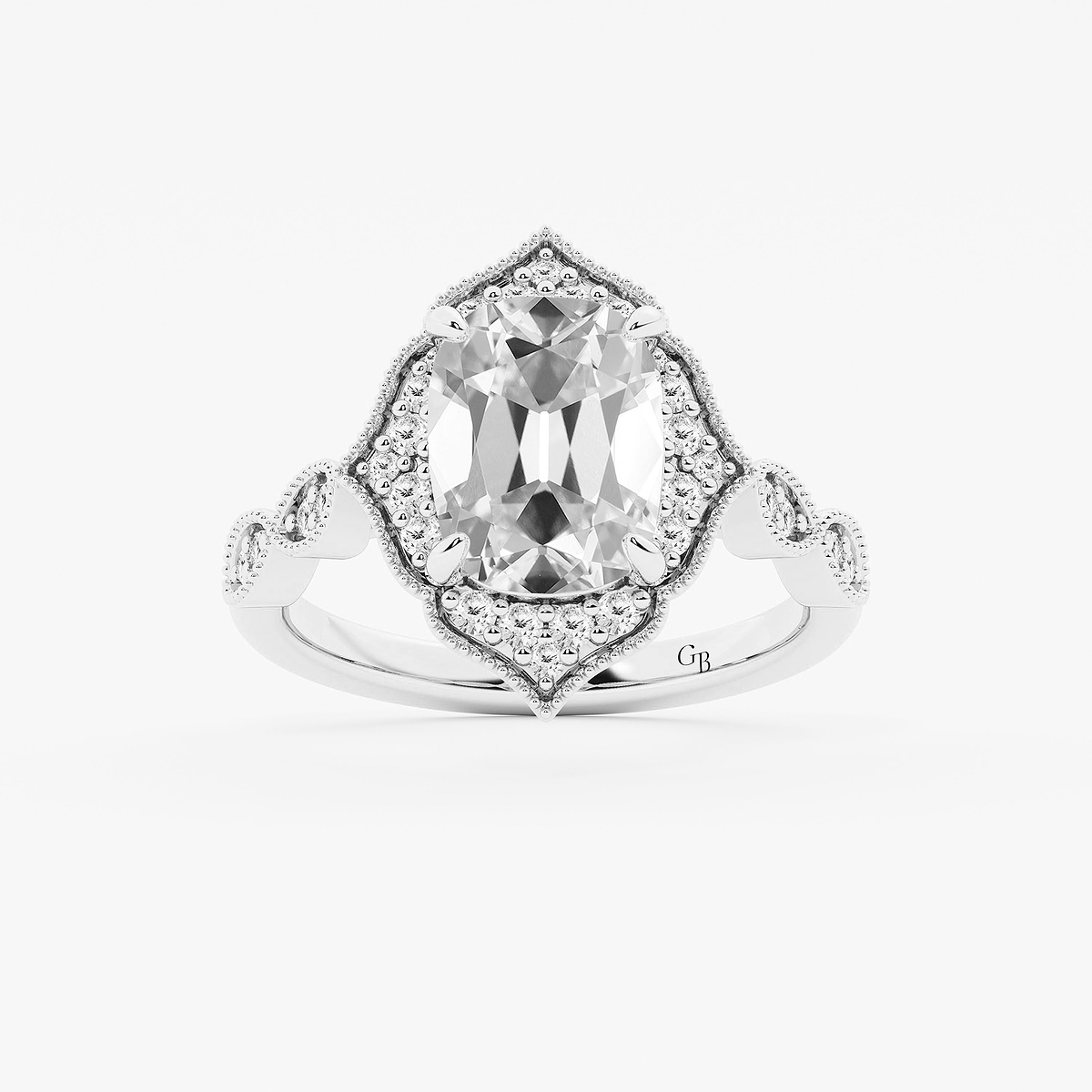 2 1/3 ctw Elongated Cushion Lab Grown Diamond Twisted Vintage Side Stone Engagement Ring