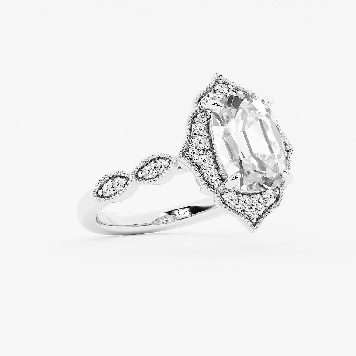 Additional Image 1 for  2 1/3 ctw Elongated Cushion Lab Grown Diamond Twisted Vintage Side Stone Engagement Ring