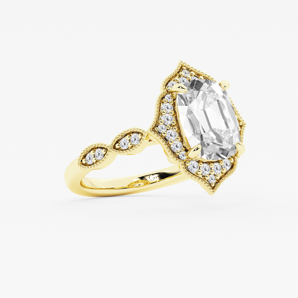 Additional Image 1 for  2 1/3 ctw Elongated Cushion Lab Grown Diamond Twisted Vintage Side Stone Engagement Ring