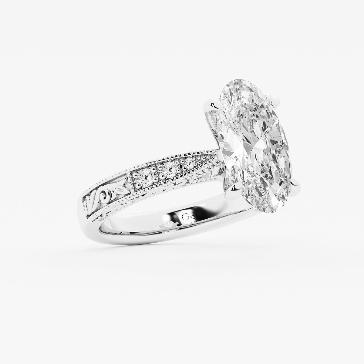 Additional Image 1 for  3 ctw Moval Lab Grown Diamond Vintage Side Stone Engagement Ring