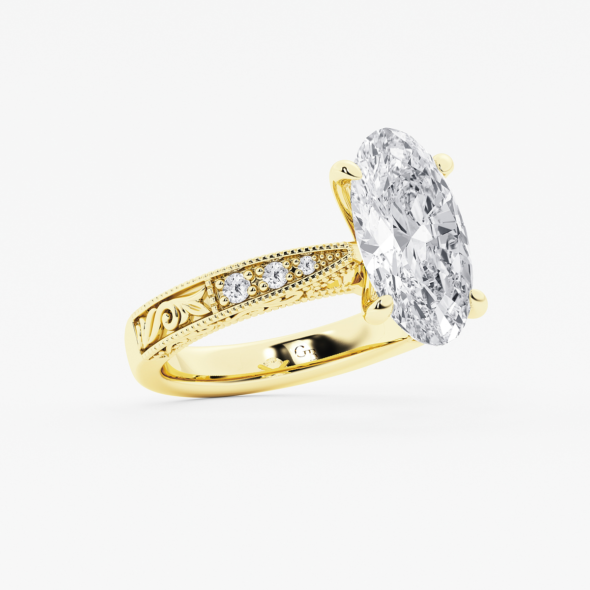 Additional Image 1 for  2 ctw Moval Lab Grown Diamond Vintage Side Stone Engagement Ring