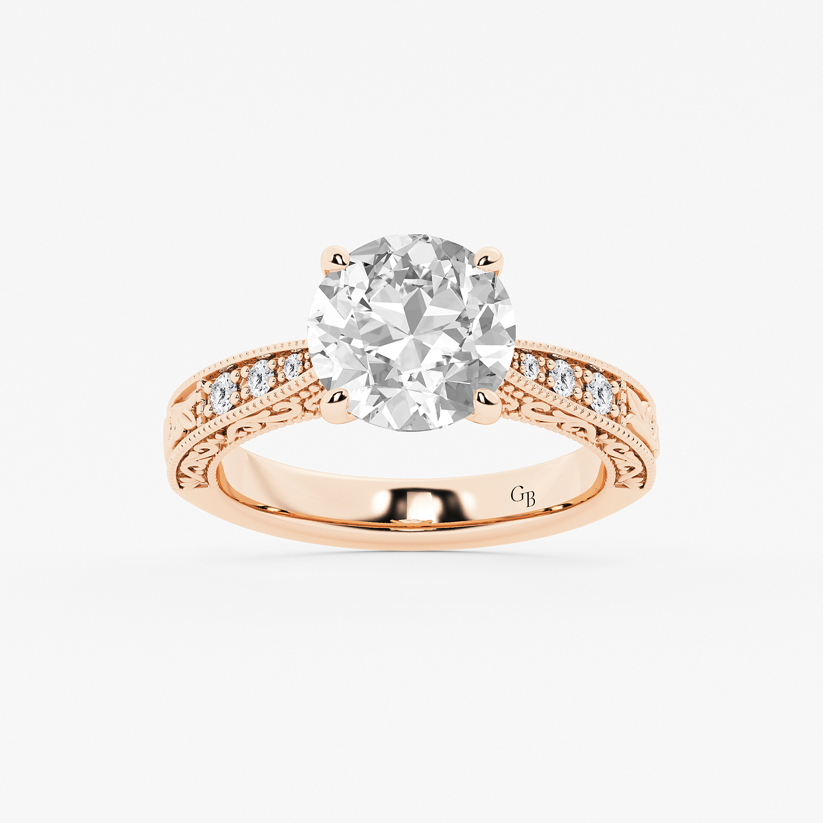 3 ctw Old European Cut Lab Grown Diamond Vintage Side Stone Engagement Ring