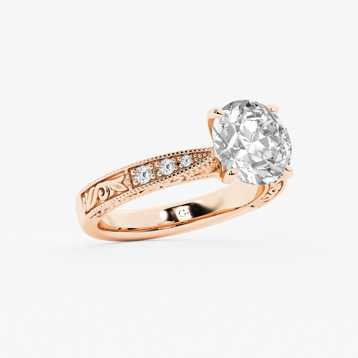Additional Image 1 for  3 ctw Old European Cut Lab Grown Diamond Vintage Side Stone Engagement Ring