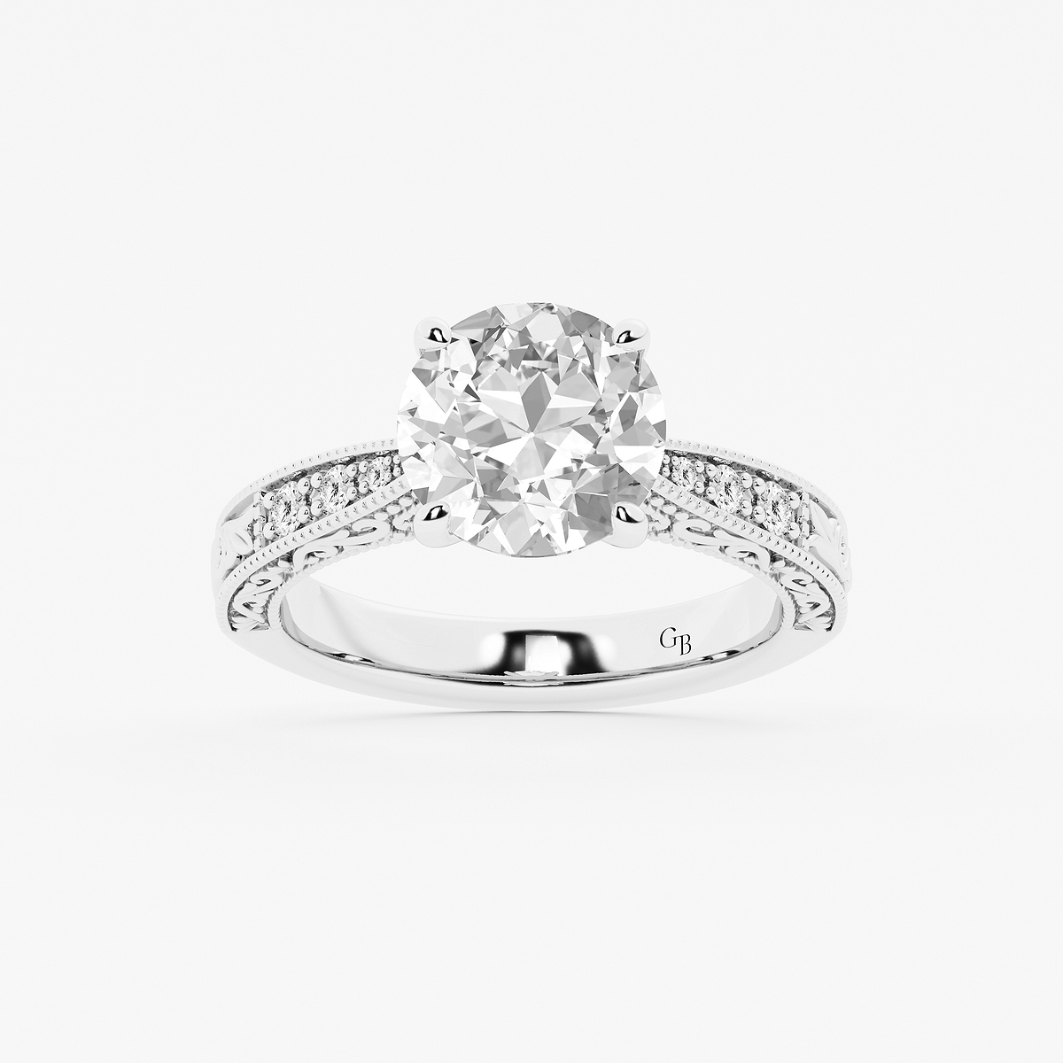 3 ctw Old European Cut Lab Grown Diamond Vintage Side Stone Engagement Ring