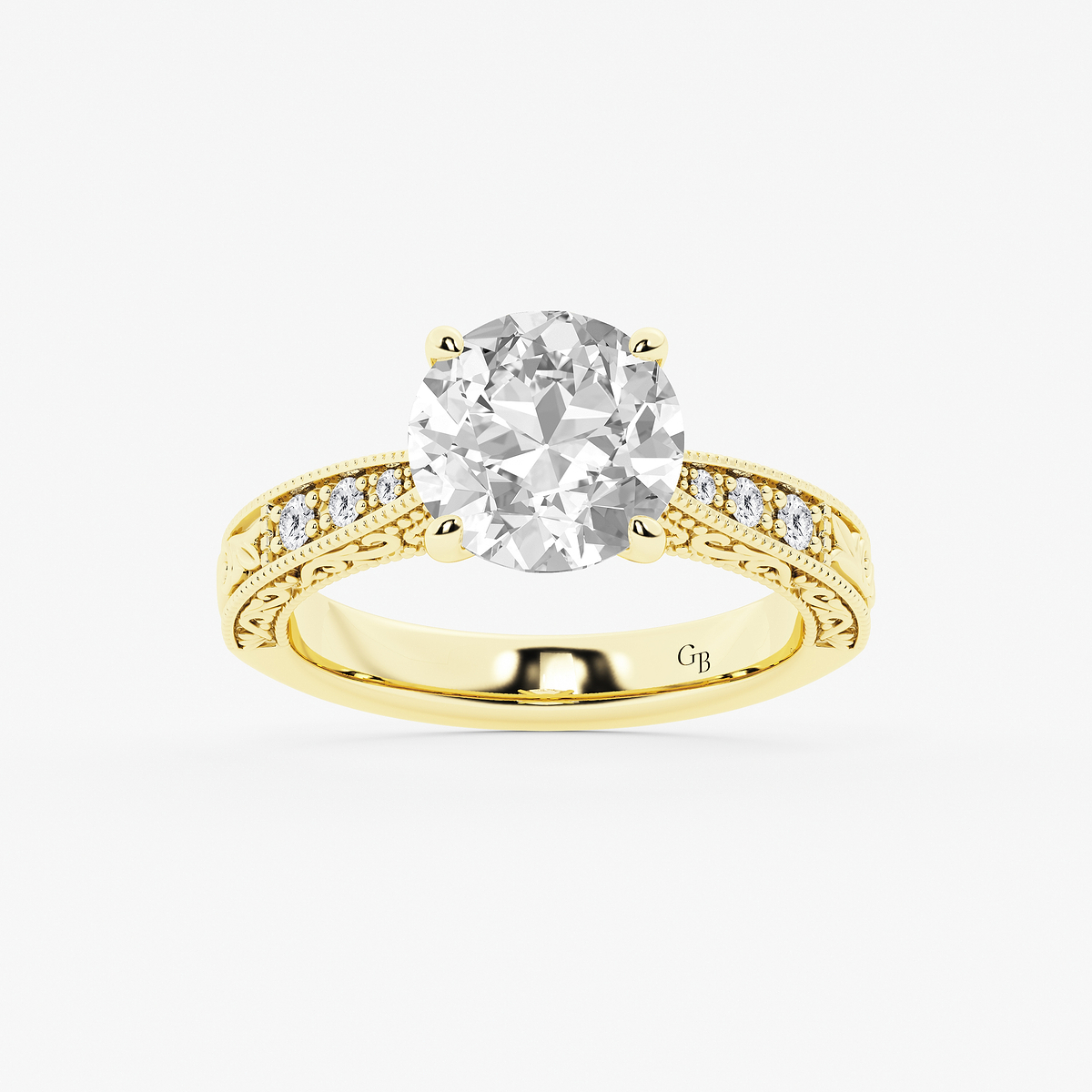 3 ctw Old European Cut Lab Grown Diamond Vintage Side Stone Engagement Ring