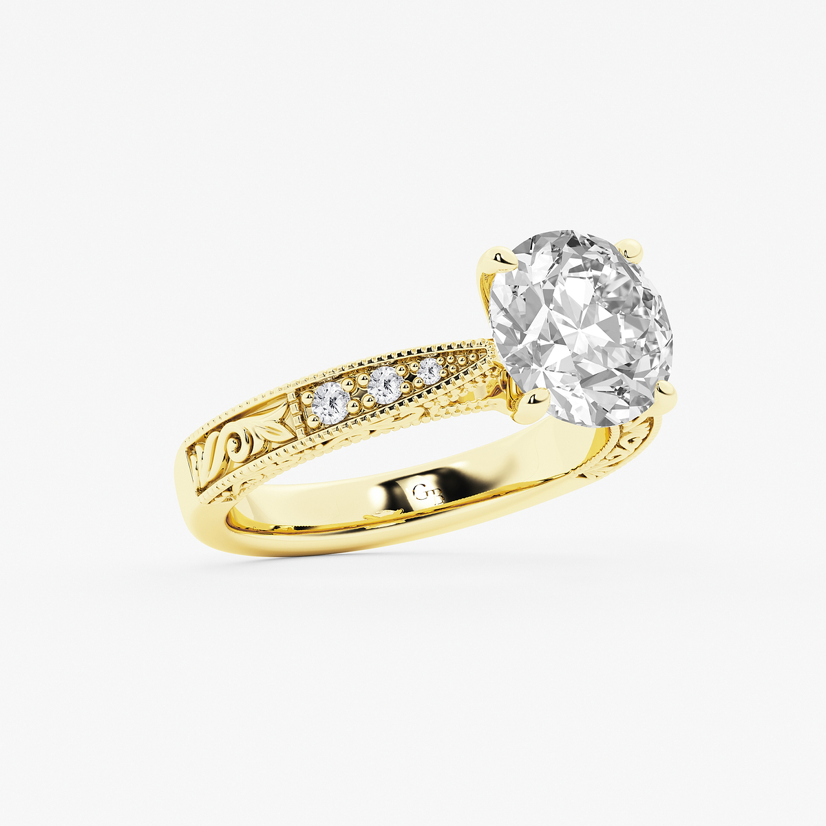 Additional Image 1 for  3 ctw Old European Cut Lab Grown Diamond Vintage Side Stone Engagement Ring