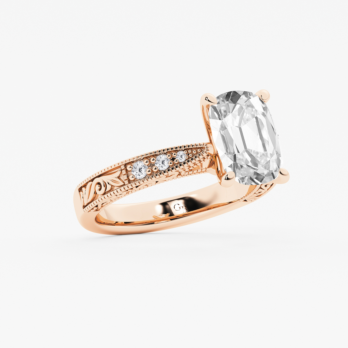 Additional Image 1 for  4 ctw Elongated Cushion Lab Grown Diamond Vintage Side Stone Engagement Ring