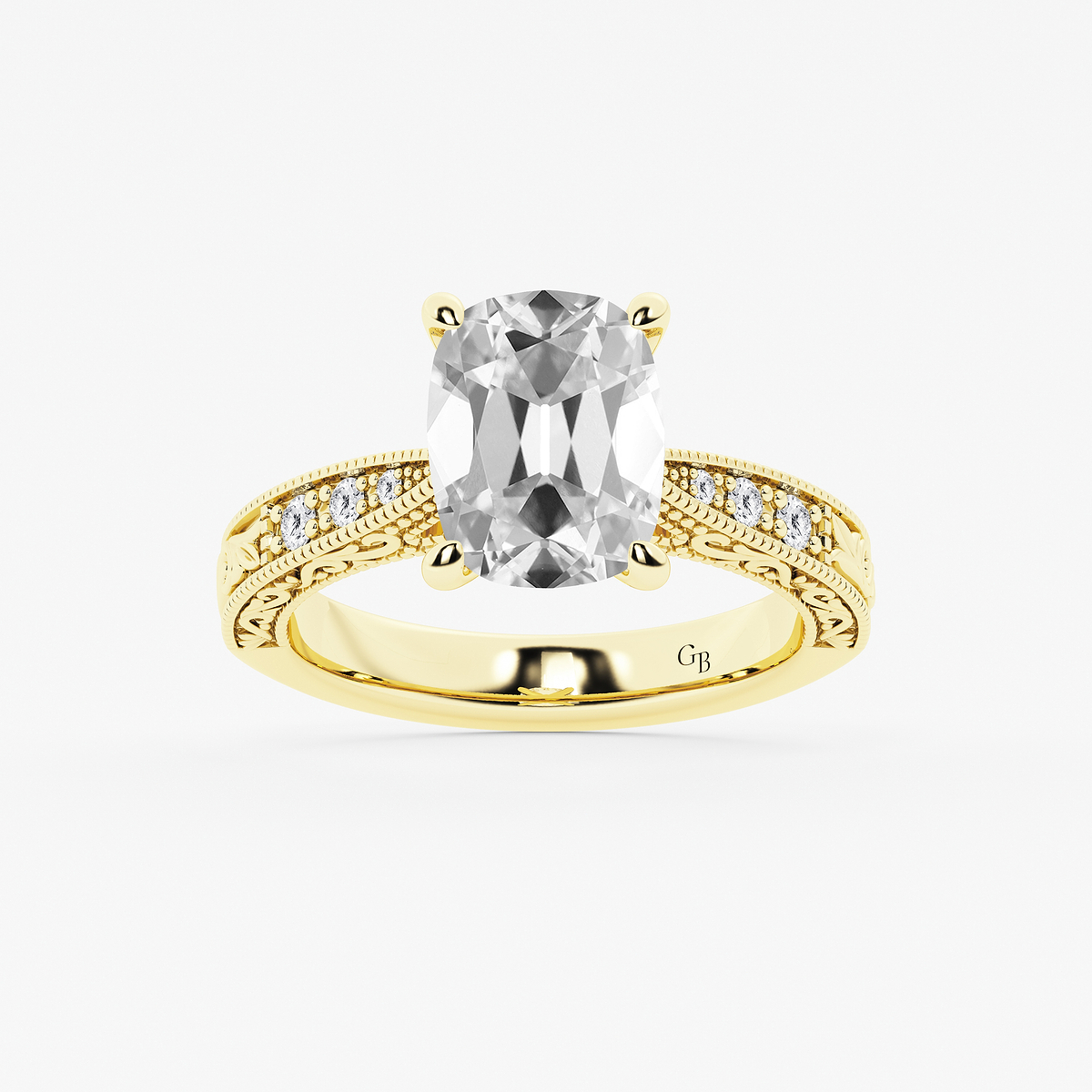 2 ctw Elongated Cushion Lab Grown Diamond Vintage Side Stone Engagement Ring