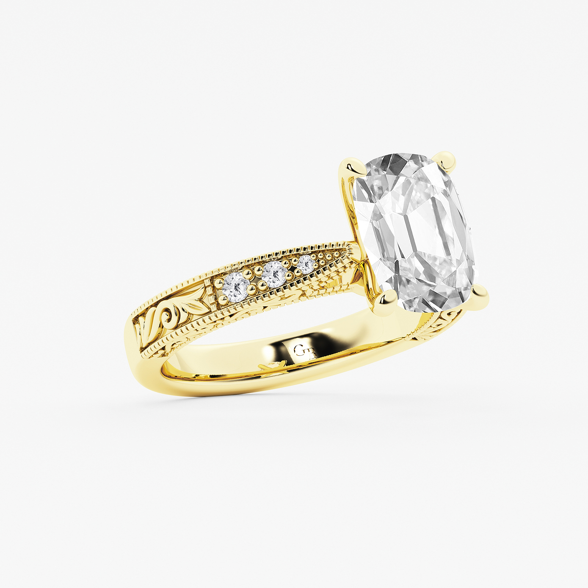 Additional Image 1 for  2 ctw Elongated Cushion Lab Grown Diamond Vintage Side Stone Engagement Ring