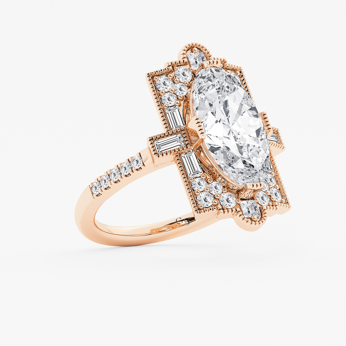 Additional Image 1 for  4 3/4 ctw Moval Lab Grown Diamond Vintage Side Stone Engagement Ring