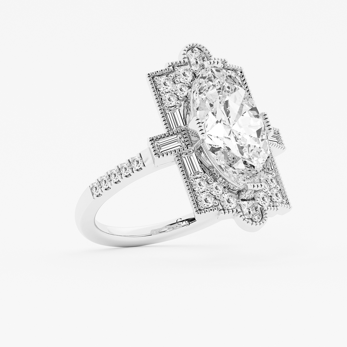 Additional Image 1 for  2 3/4 ctw Moval Lab Grown Diamond Vintage Side Stone Engagement Ring