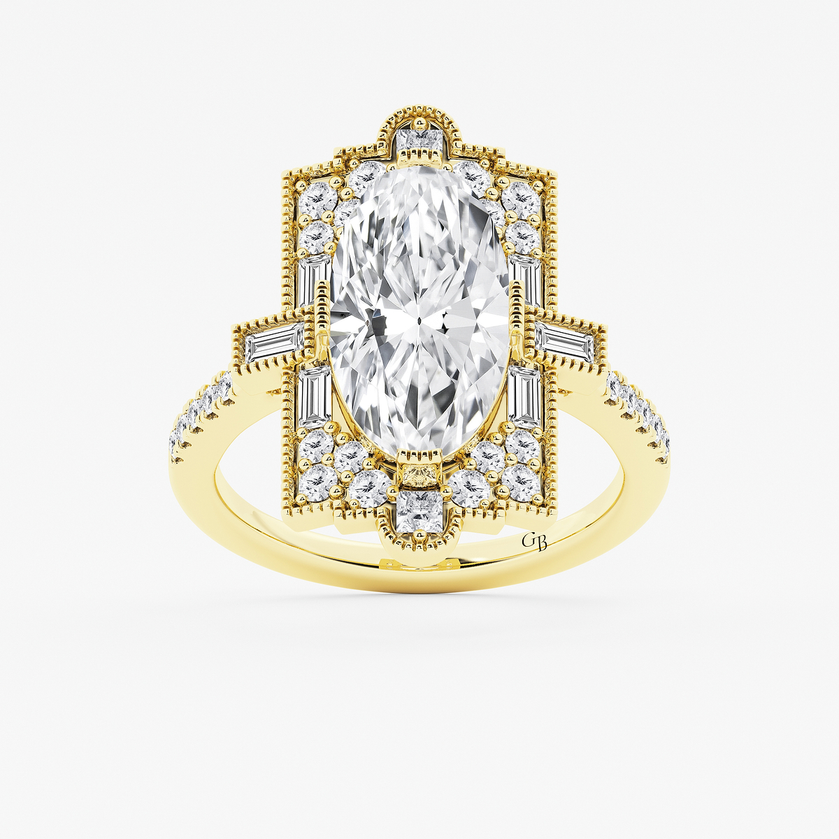 3 3/4 ctw Moval Lab Grown Diamond Vintage Side Stone Engagement Ring