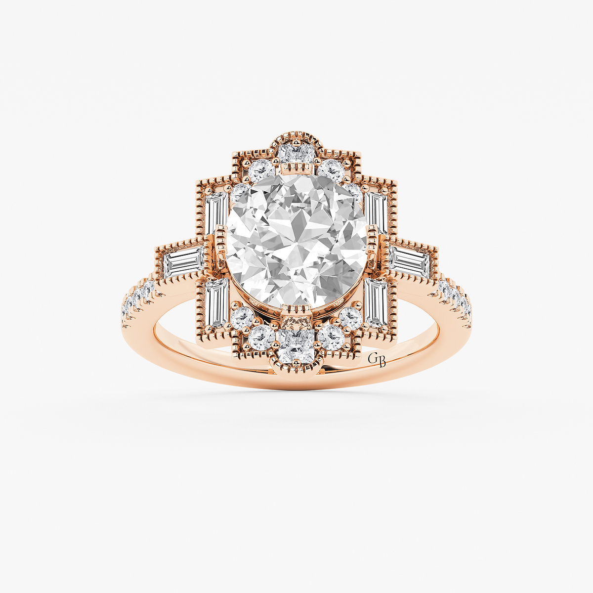 4 3/4 ctw Old European Cut Lab Grown Diamond Vintage Side Stone Engagement Ring