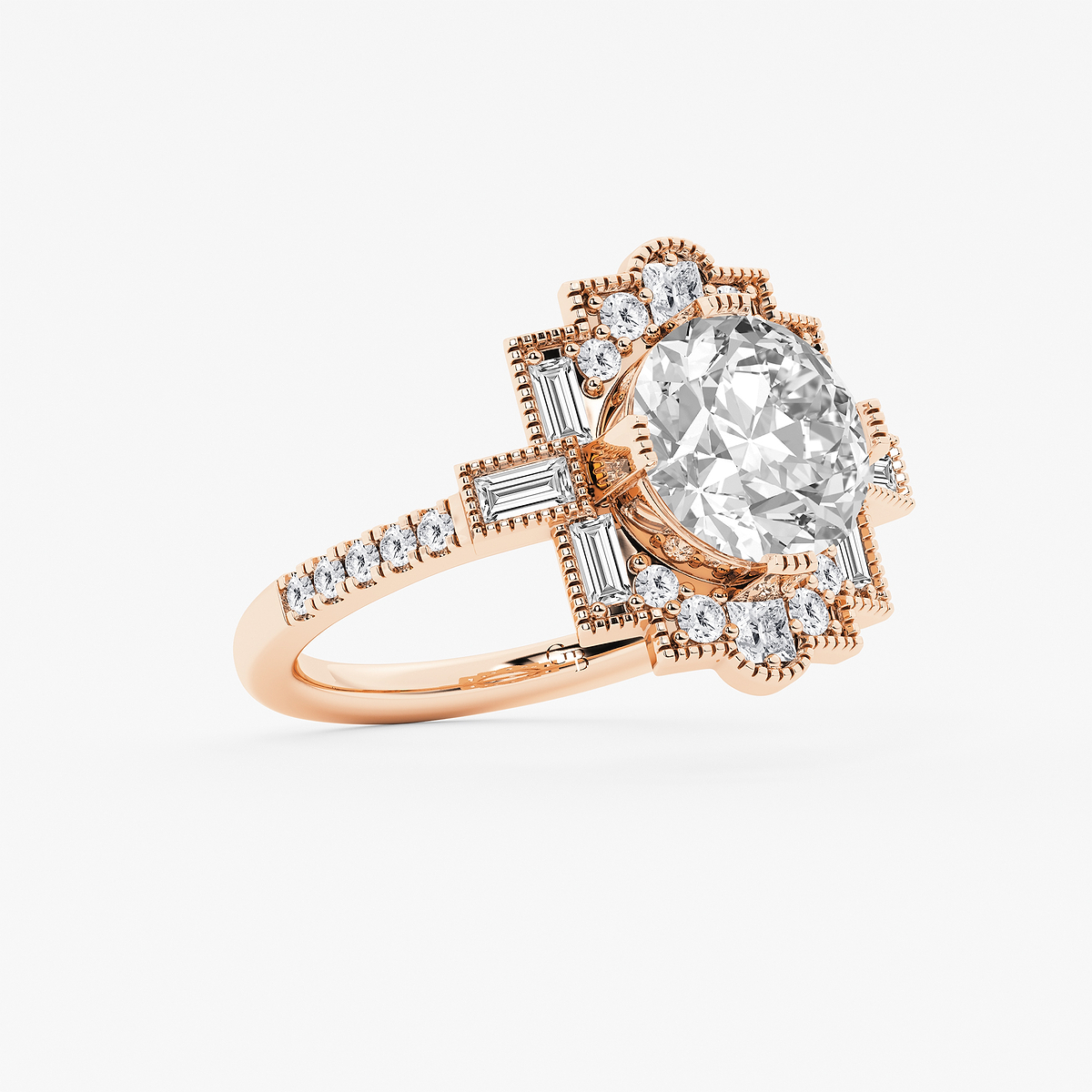 Additional Image 1 for  4 3/4 ctw Old European Cut Lab Grown Diamond Vintage Side Stone Engagement Ring
