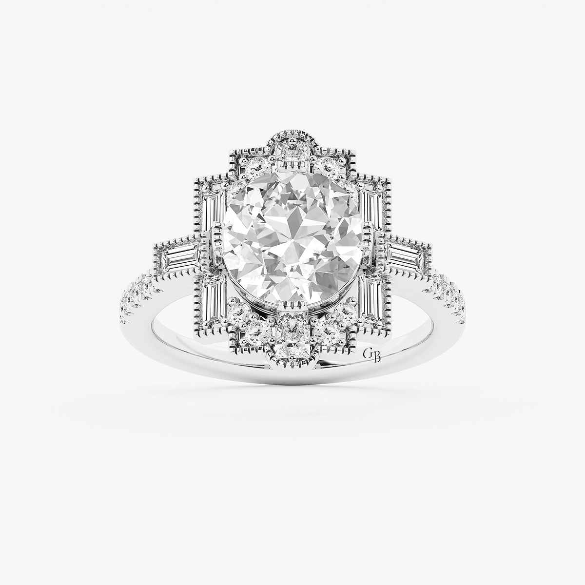 2 3/4 ctw Old European Cut Lab Grown Diamond Vintage Side Stone Engagement Ring