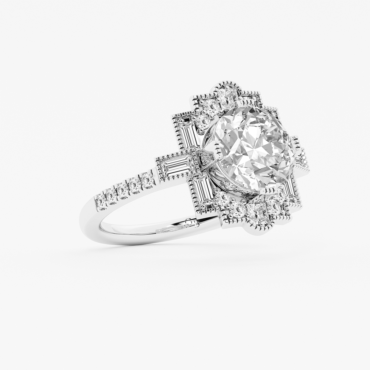 Additional Image 1 for  2 3/4 ctw Old European Cut Lab Grown Diamond Vintage Side Stone Engagement Ring