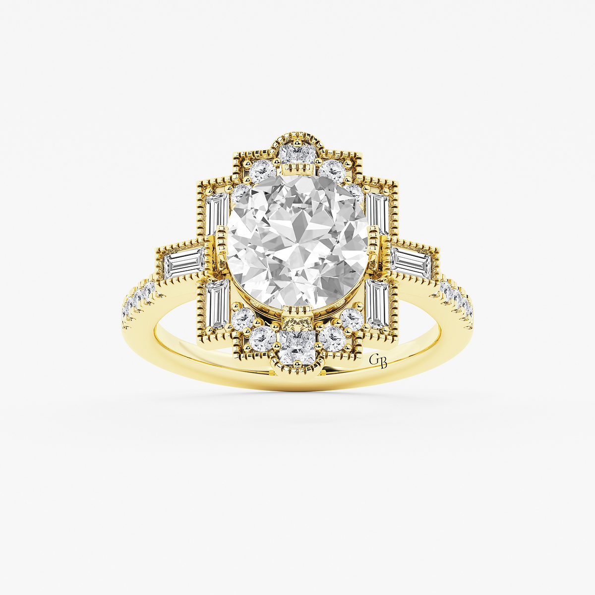 2 3/4 ctw Old European Cut Lab Grown Diamond Vintage Side Stone Engagement Ring