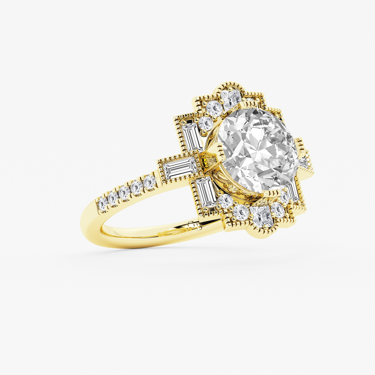Additional Image 1 for  2 3/4 ctw Old European Cut Lab Grown Diamond Vintage Side Stone Engagement Ring