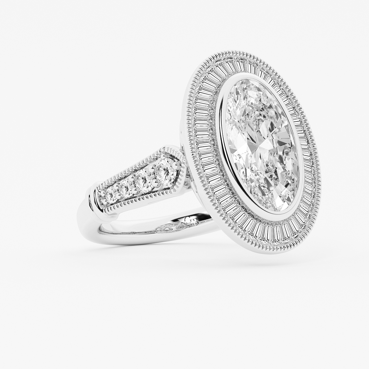 Additional Image 1 for  3 ctw Moval Lab Grown Diamond Vintage Halo Engagement Ring