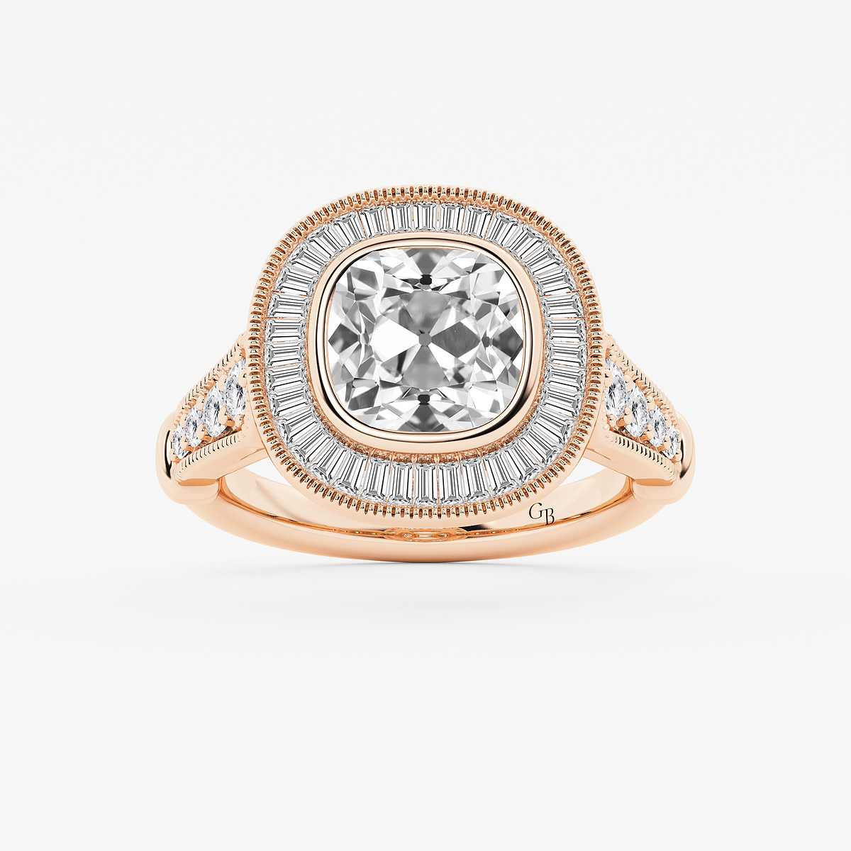 5 ctw Cushion Old Mine Cut Lab Grown Diamond Lab Grown Diamond Vintage Halo Engagement Ring