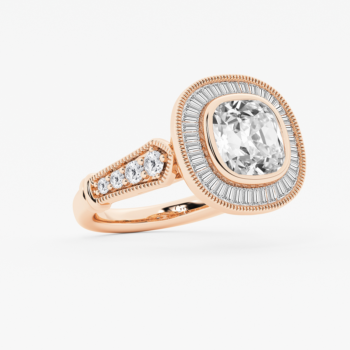 Additional Image 1 for  5 ctw Cushion Old Mine Cut Lab Grown Diamond Lab Grown Diamond Vintage Halo Engagement Ring