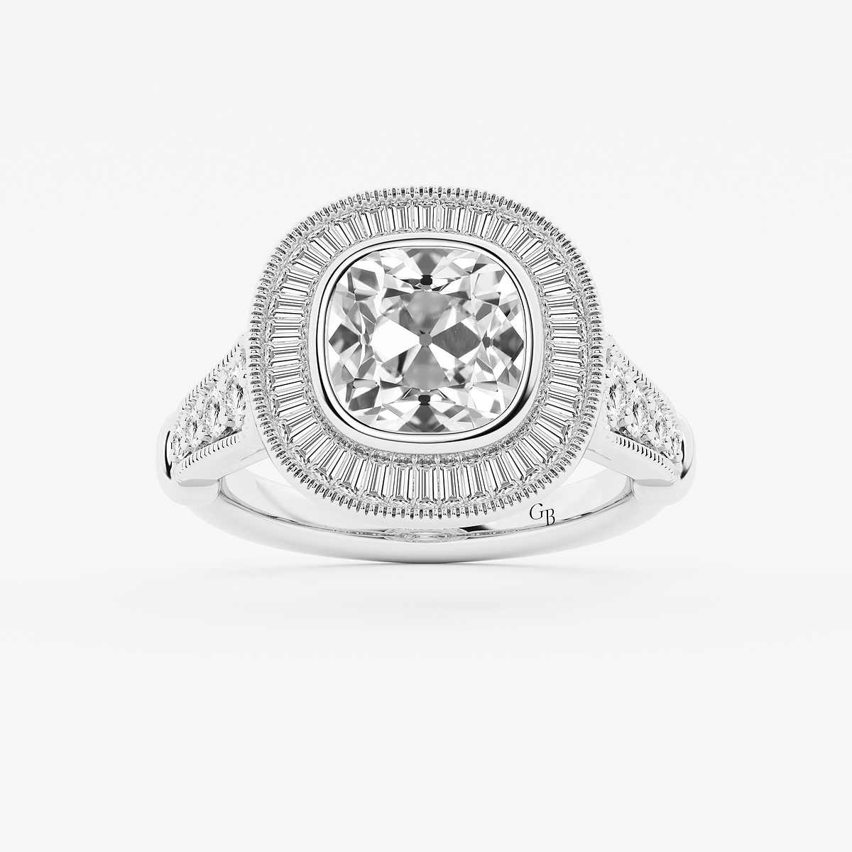 5 ctw Cushion Old Mine Cut Lab Grown Diamond Lab Grown Diamond Vintage Halo Engagement Ring