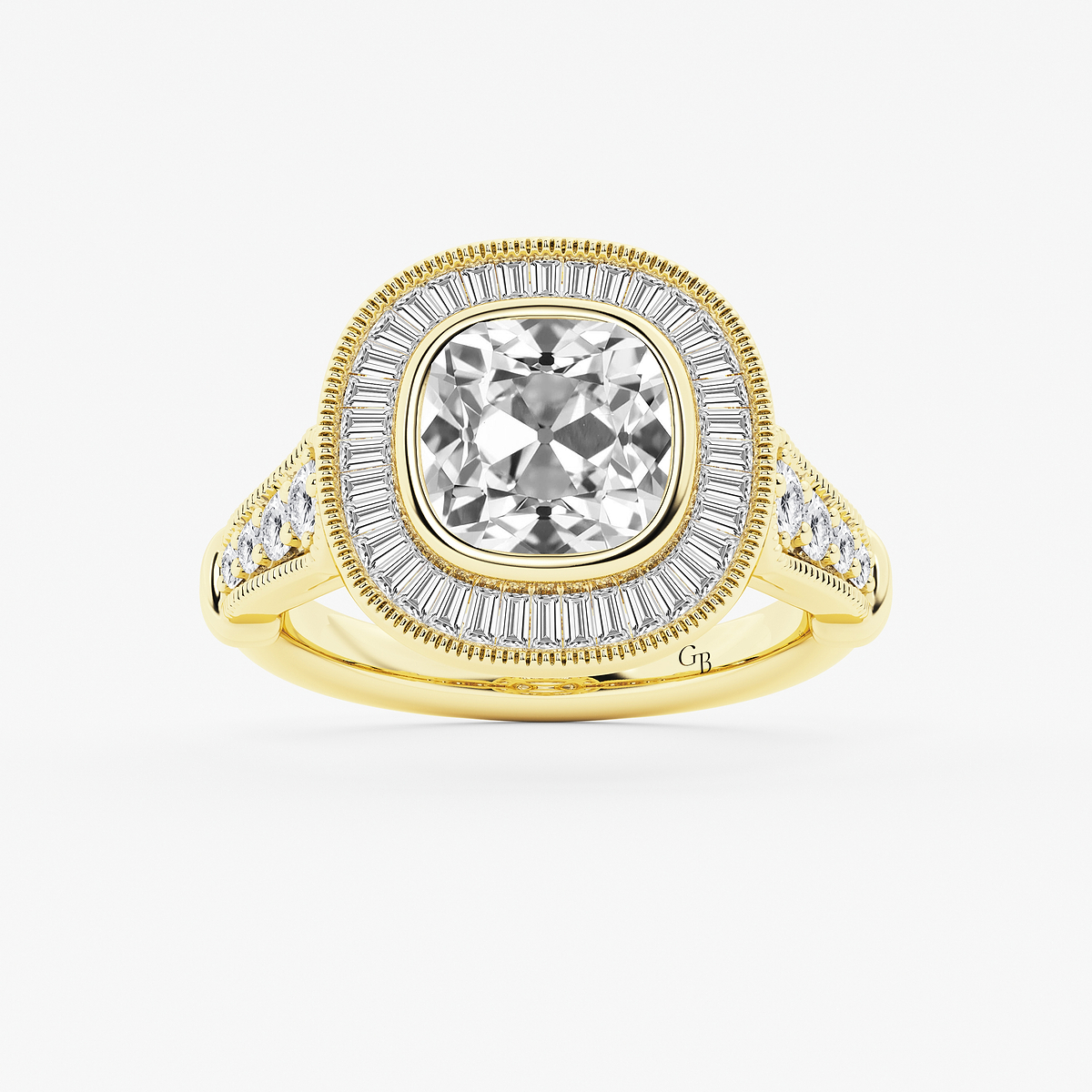 5 ctw Cushion Old Mine Cut Lab Grown Diamond Lab Grown Diamond Vintage Halo Engagement Ring