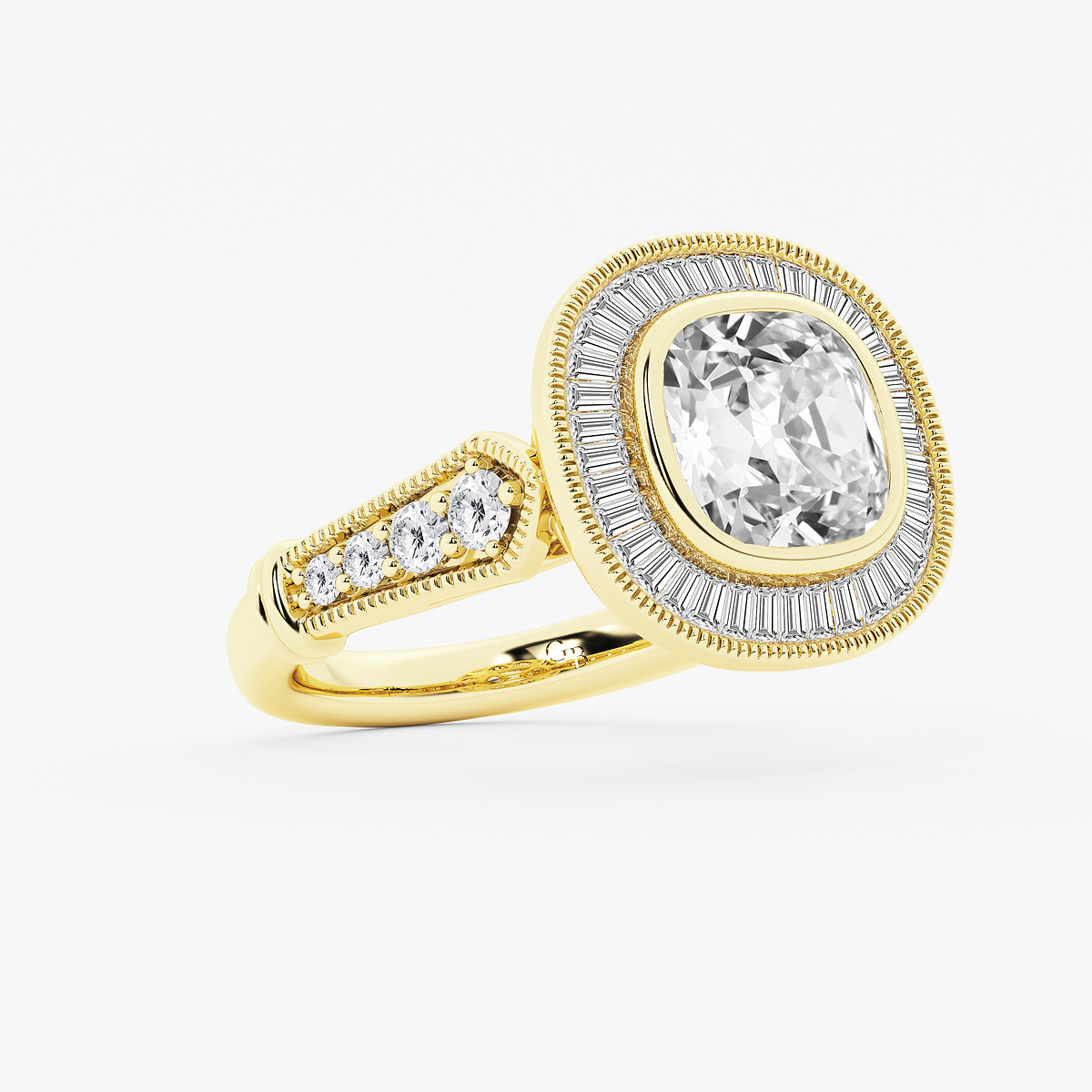 Additional Image 1 for  5 ctw Cushion Old Mine Cut Lab Grown Diamond Lab Grown Diamond Vintage Halo Engagement Ring