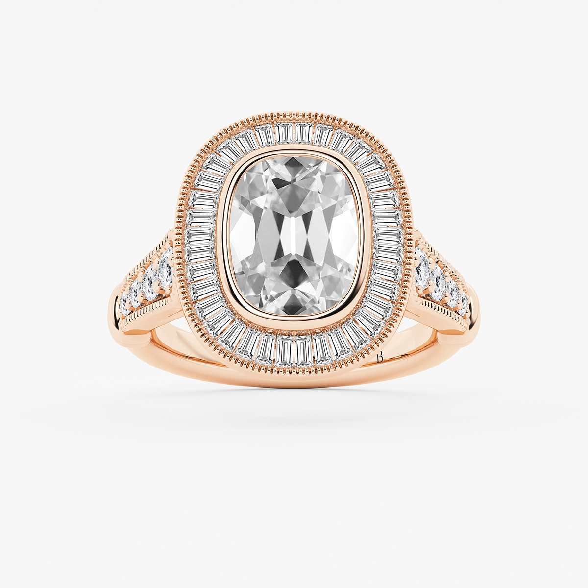 3 ctw Elongated Cushion Lab Grown Diamond Vintage Halo Engagement Ring