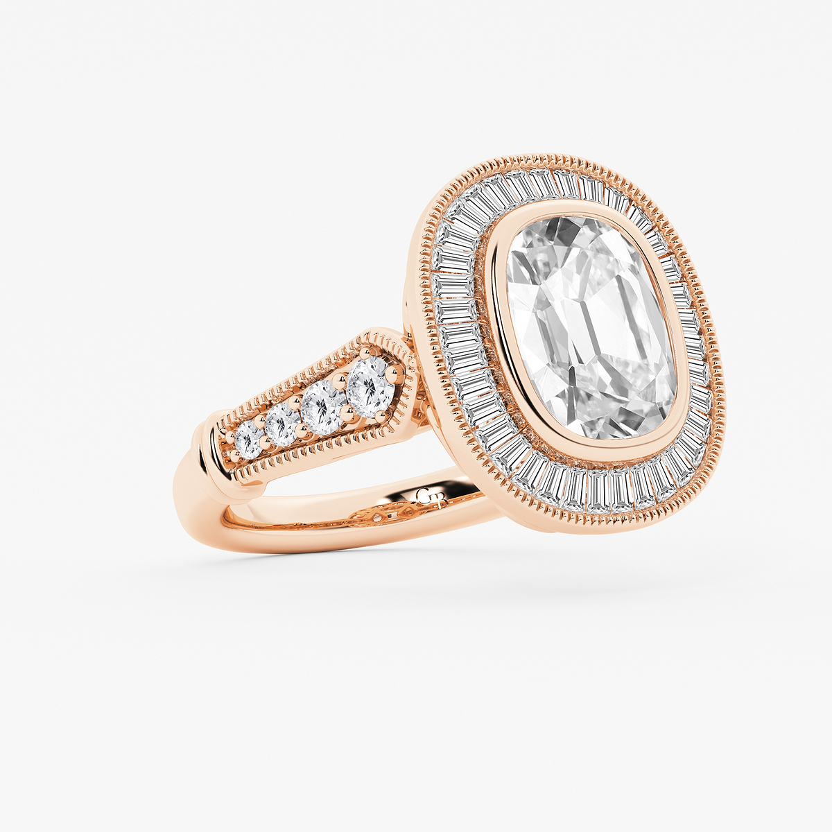 Additional Image 1 for  3 ctw Elongated Cushion Lab Grown Diamond Vintage Halo Engagement Ring