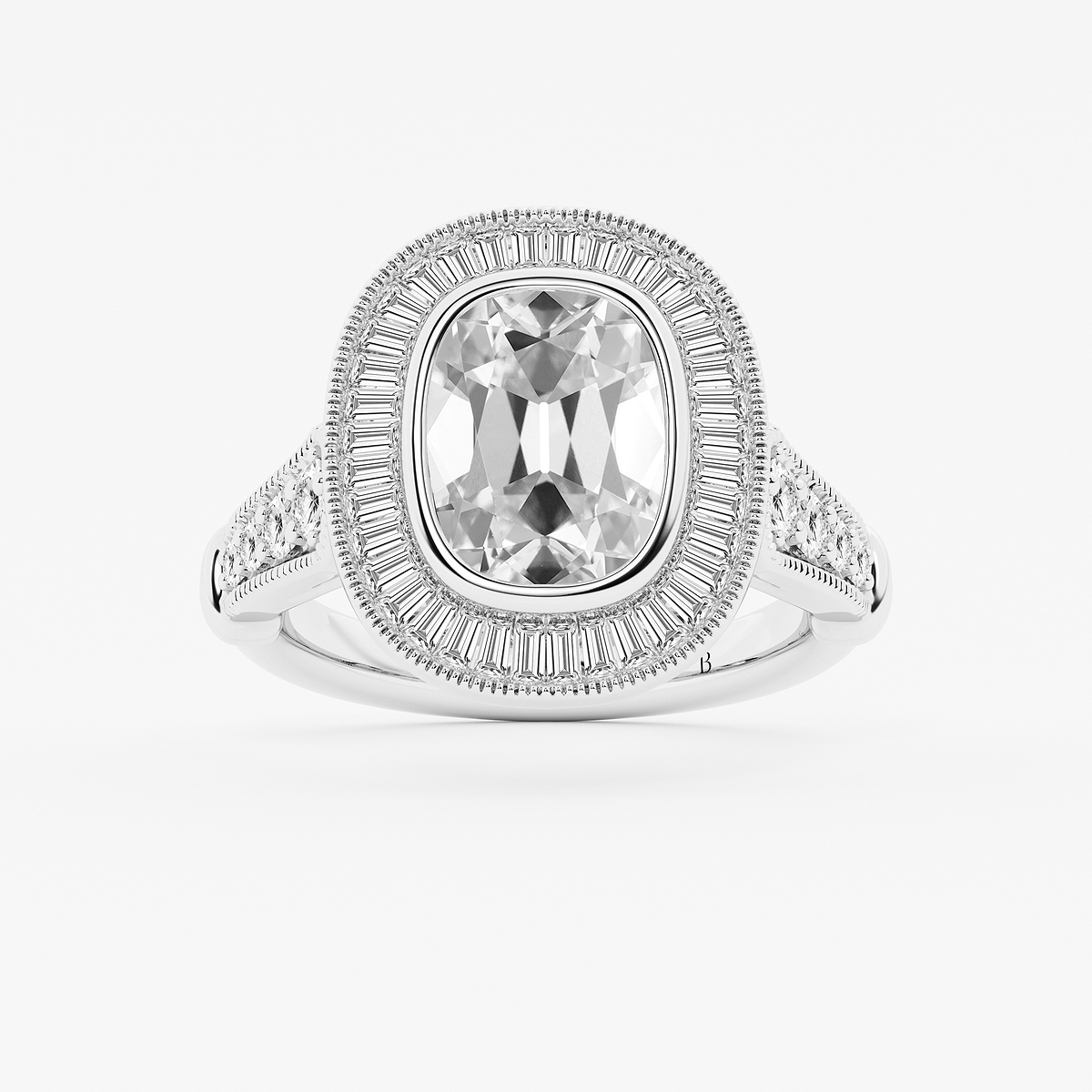 3 ctw Elongated Cushion Lab Grown Diamond Vintage Halo Engagement Ring
