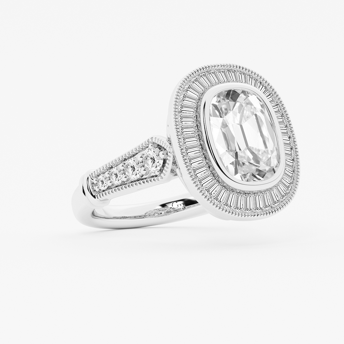 Additional Image 1 for  3 ctw Elongated Cushion Lab Grown Diamond Vintage Halo Engagement Ring