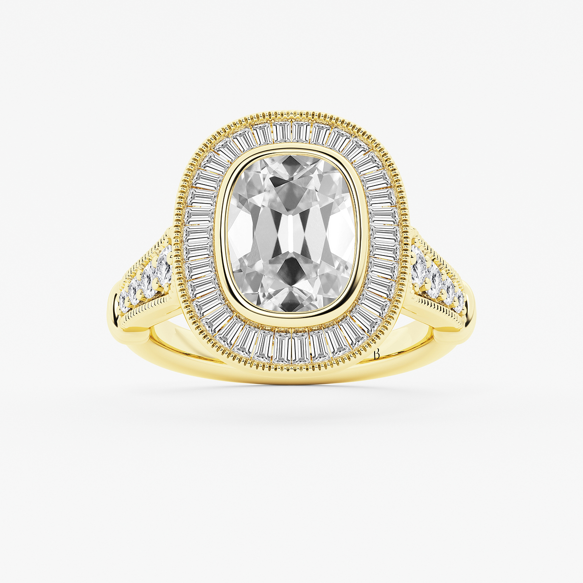 4 ctw Elongated Cushion Lab Grown Diamond Vintage Halo Engagement Ring