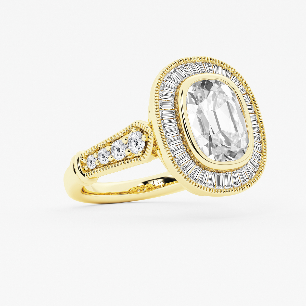 Additional Image 1 for  4 ctw Elongated Cushion Lab Grown Diamond Vintage Halo Engagement Ring