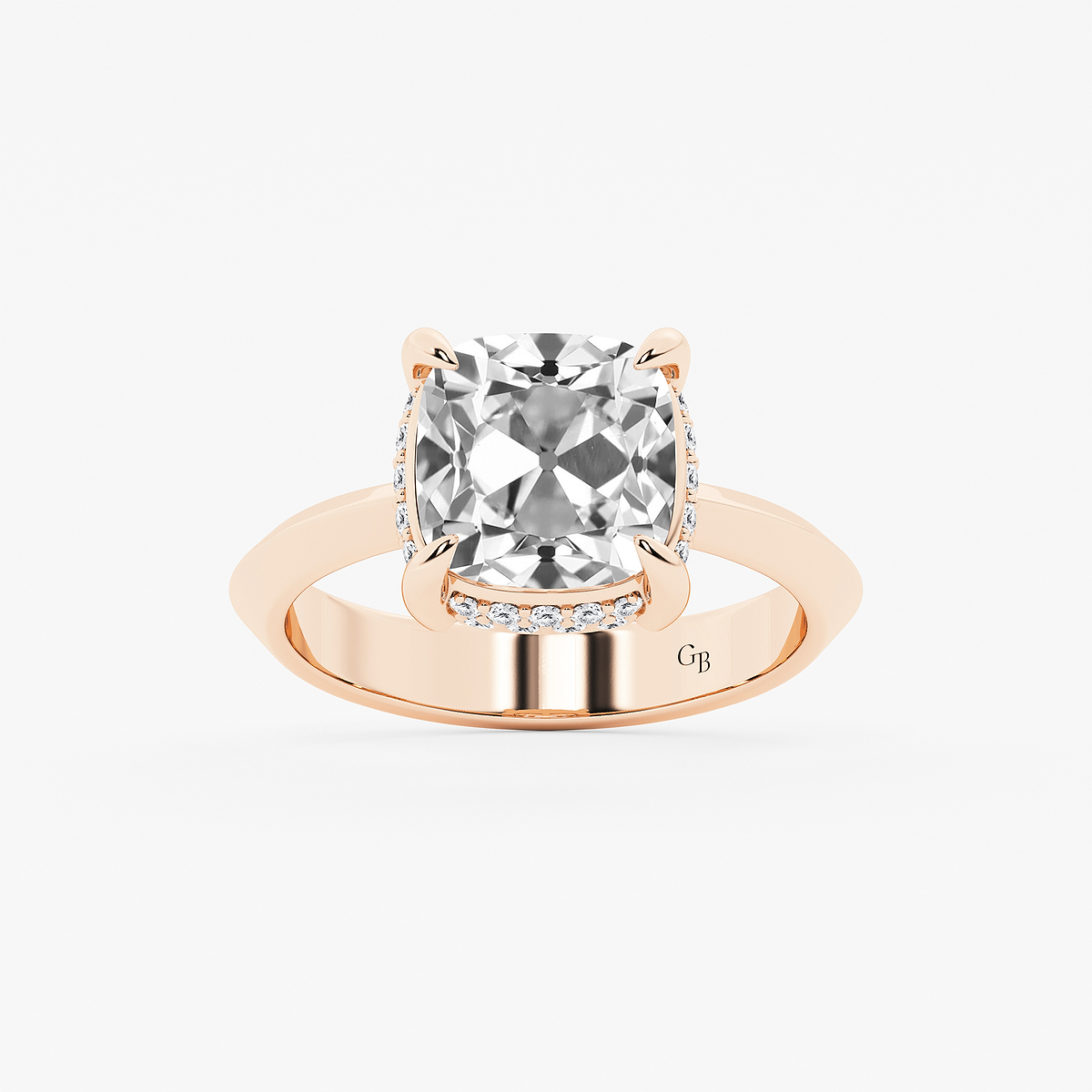 4 1/3 ctw Cushion Old Mine Cut Lab Grown Diamond Lab Grown Diamond Vintage Double Row Hidden Halo Engagement Ring